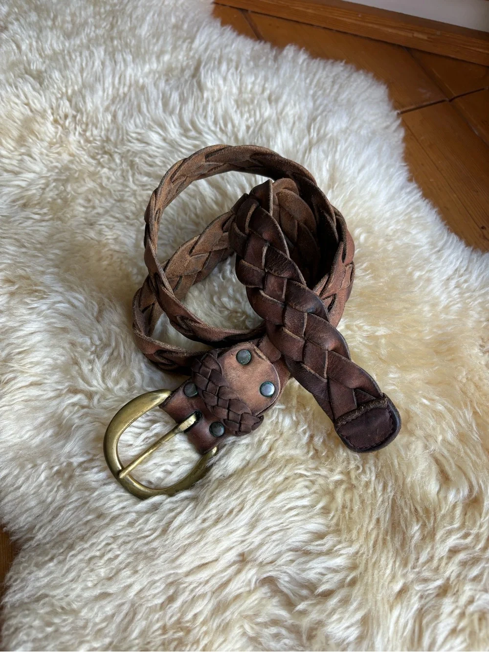 Vintage Braided Leather and Brass Belt